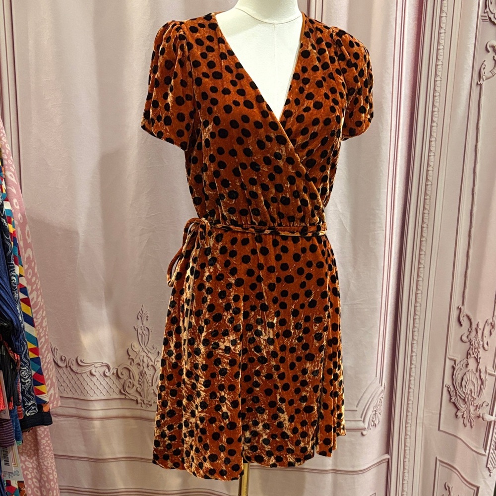 Madewell Orange black polka dot velvet dress